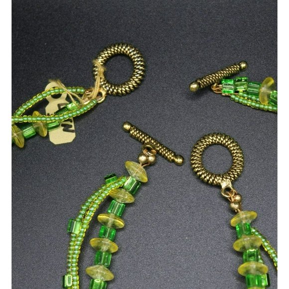 Vintage Three Strand Necklace Bracelet Set Blown Glass Pendent Beaded Gold Tone - Picture 6 of 6